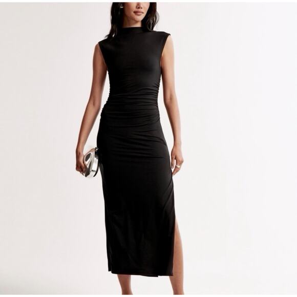 Abercrombie And Fitch Dress Small Tall Black Modal Blend Paloma Maxi Ruched - Picture 10 of 12